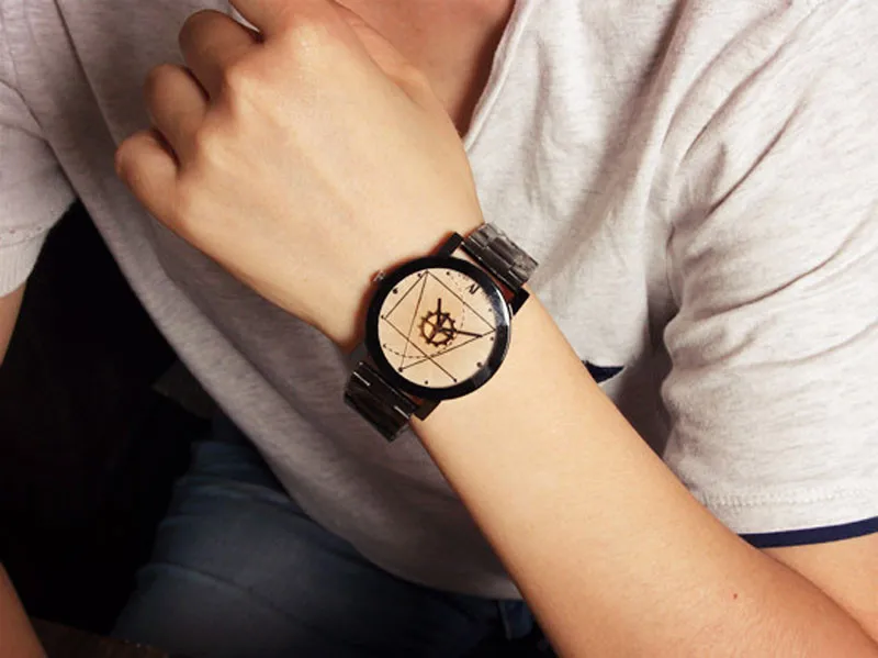 Модные часы из нержавеющей стали мужские Кварцевые аналоговые наручные часы мужские Часы наручные вечерние бизнес-часы gif для мужчин b