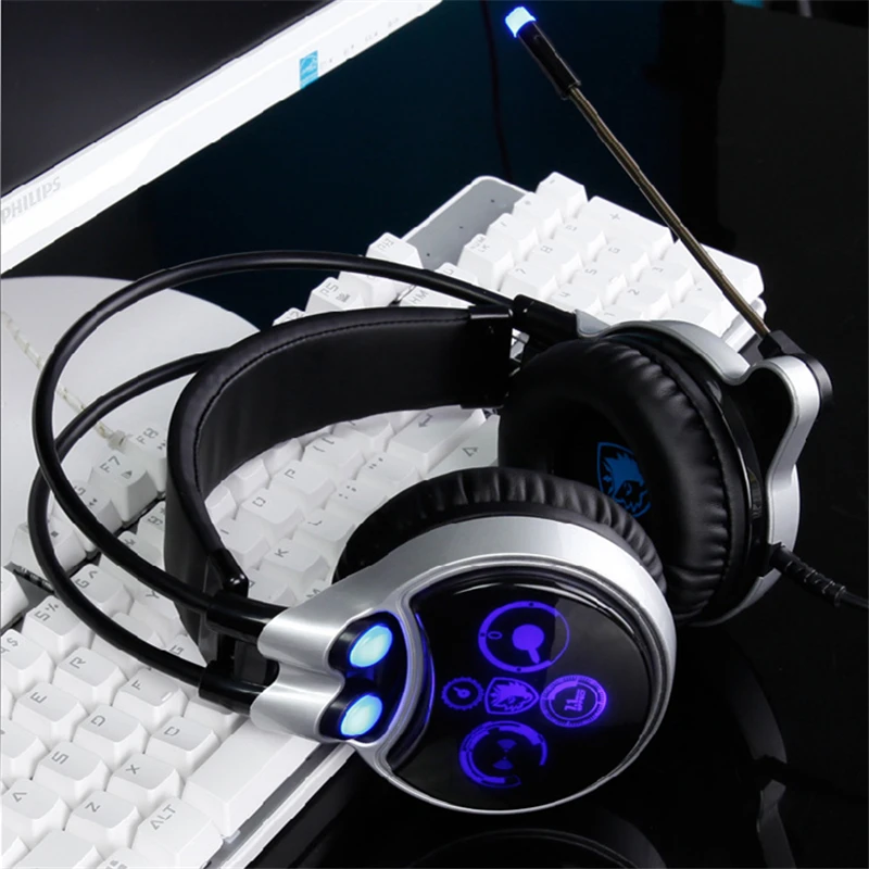  SADES R8 Gaming Headset Virtual USB 7.1 Sound Channel Wired Over-Ear Headphones with Mic LED Light 