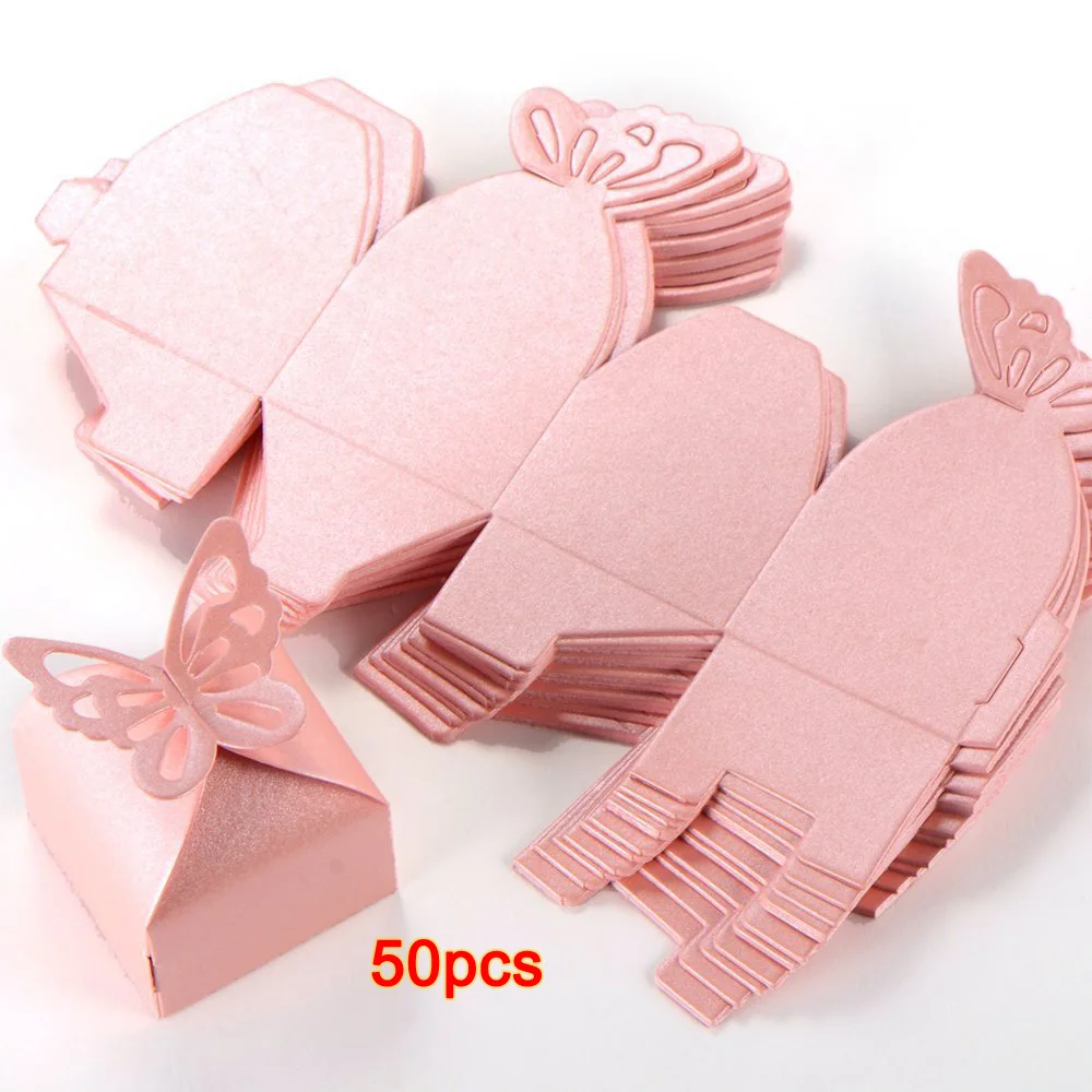 

Practical Boutique 50pcs Pink Butterfly Decoration Boite a Dragees Wedding Decoration Gift Candy Box Baptism Birth Rose