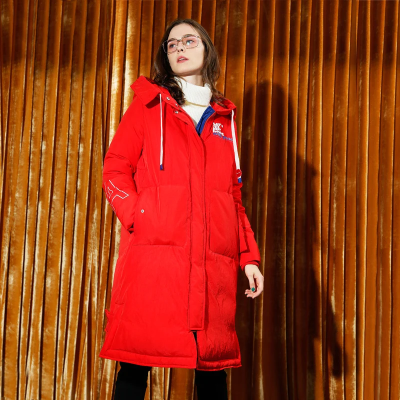 Beste Toyouth Down Jassen 2017 Winter Vrouwen Mode Contrast Kleur Rechte Warmte Dikker Witte Eend Lange Donsjack