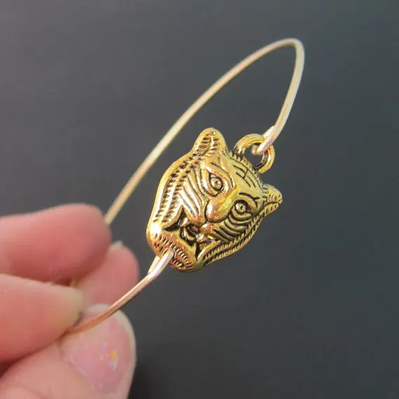 

Tiger charm gold tone brass wire Bangles bracelets animal pulsera brazalete women jewelry Free Shipping YPQ0147