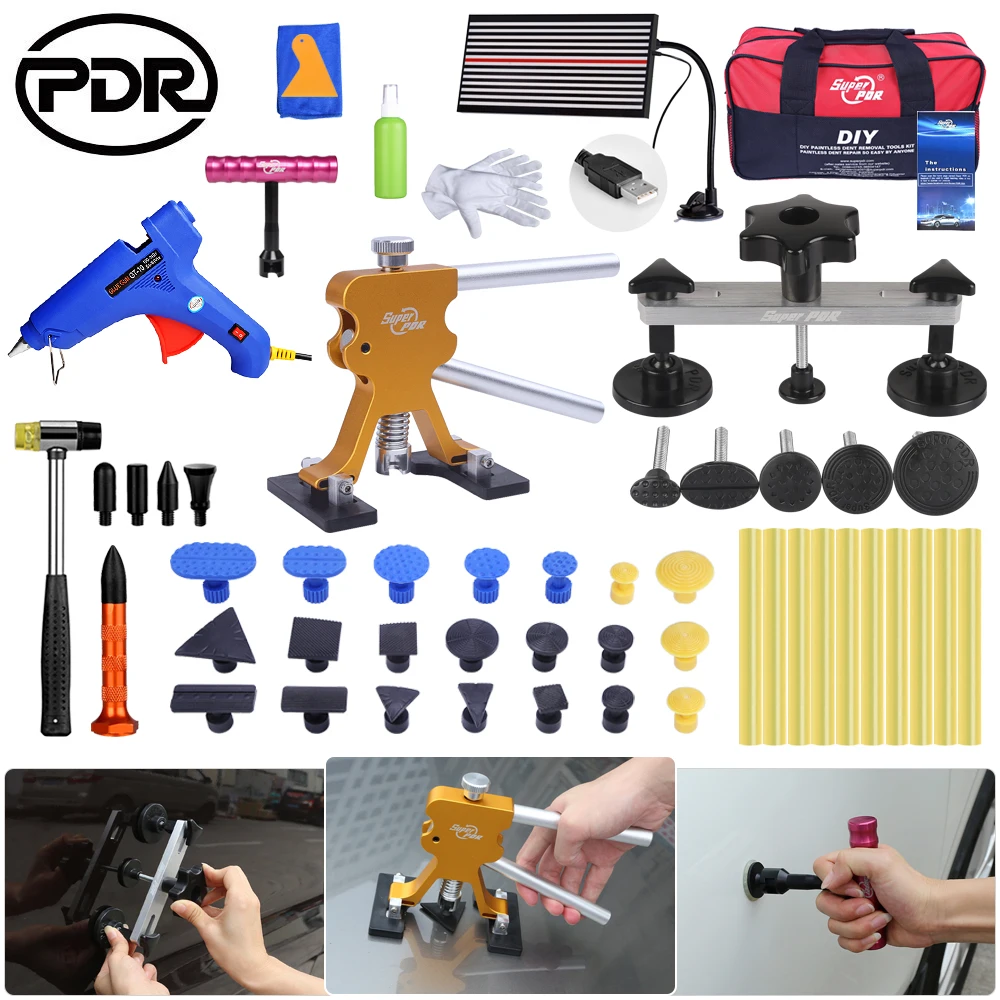 

PDR Car Kit Instruments Car Body Repair Dent Lifter Kit Suction Cup with LED Line Board Glue Sticker Glue Tabs for Car Dents