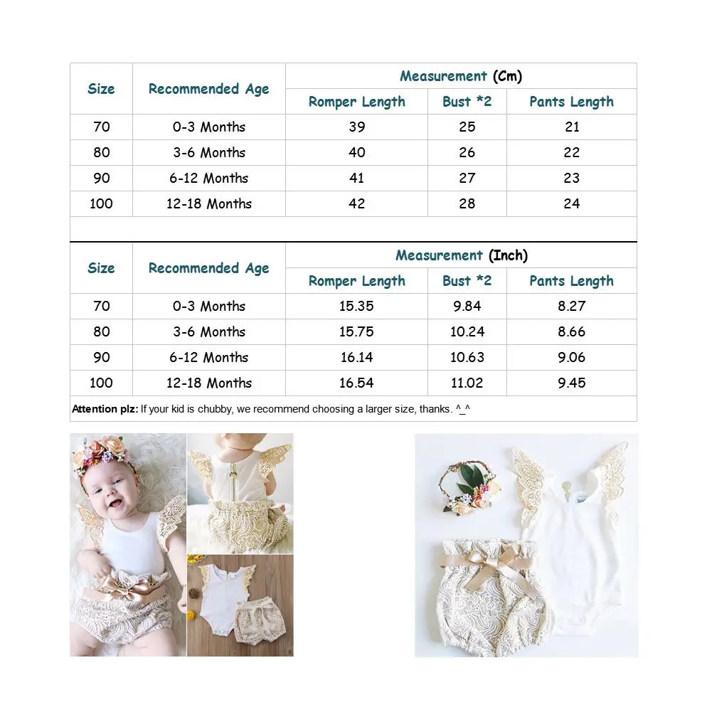 2pcs Baby Girls Clothes Outfits Lace Ruffles Sleeve Back Zipper Romper Tops+Bowknot Lace Floral Shorts Bloomers Shorts Set 0-18M