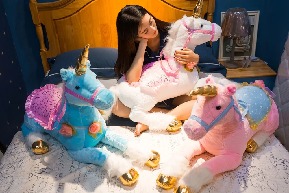 1 шт., 100 см, огромный единорог, плюшевая игрушка, мягкие куклы в виде животных, кавайное украшение в виде лошади, креативный подарок на день рождения для детей, девочек