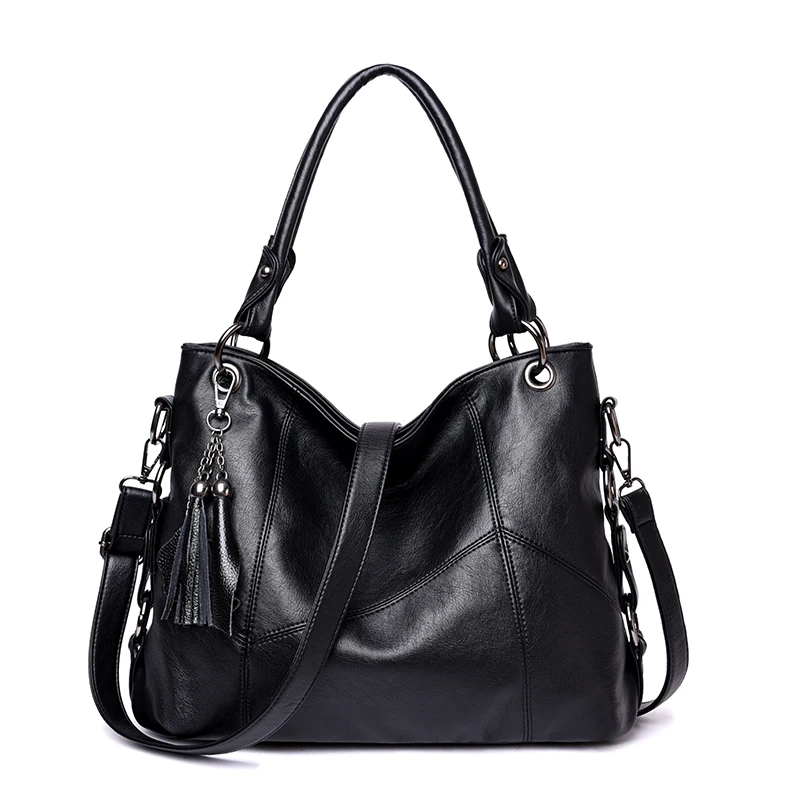 Мода, женские сумки с кисточками, дизайнерская сумка на плечо, высокое качество, Сумки из искусственной кожи, женские сумки на цепочке, Женская Ручная сумка, сумка-тоут - Цвет: Черный