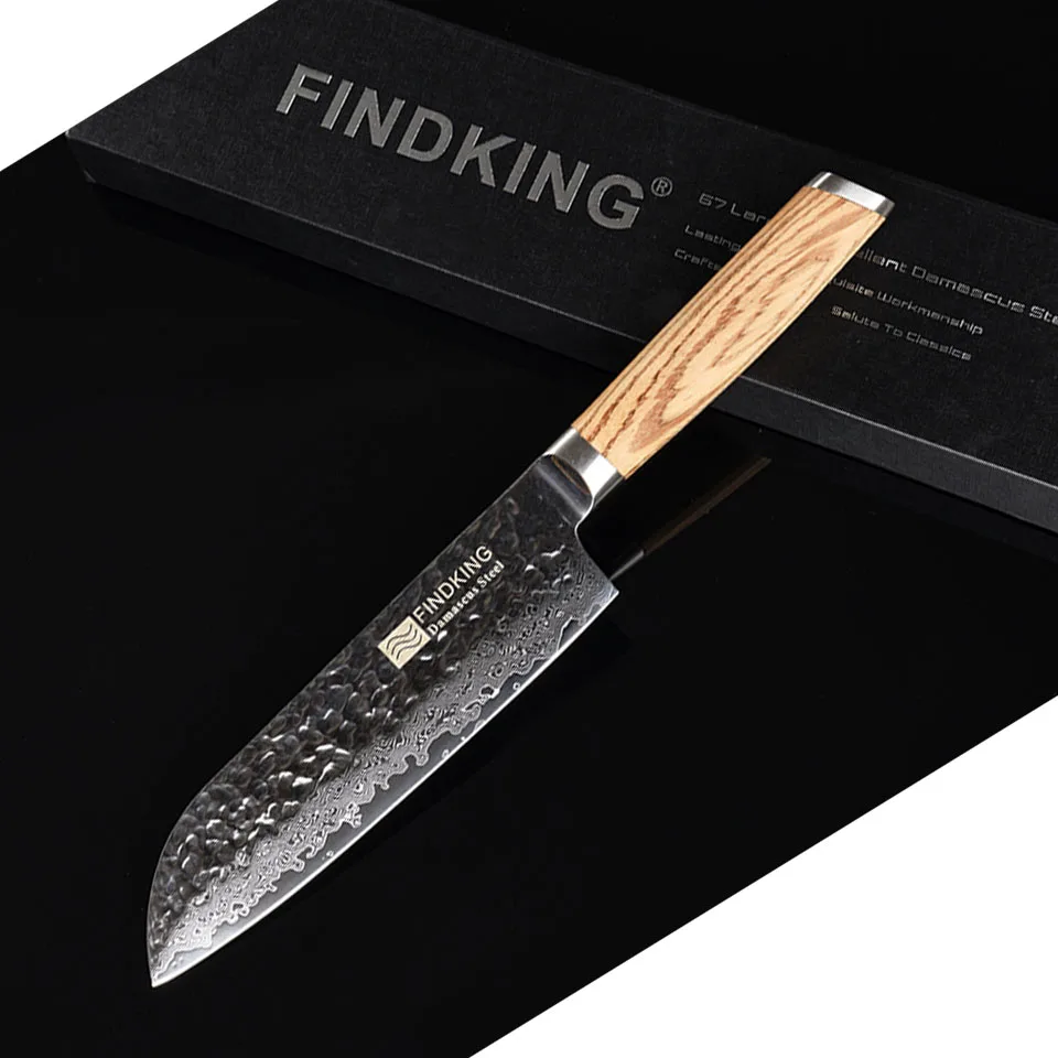 FINDKING Топ Santuko Зебра деревянная ручка дамасский нож 7 дюймов santoku поварской нож 67 слой дамасской стали кухонные ножи Лучшие