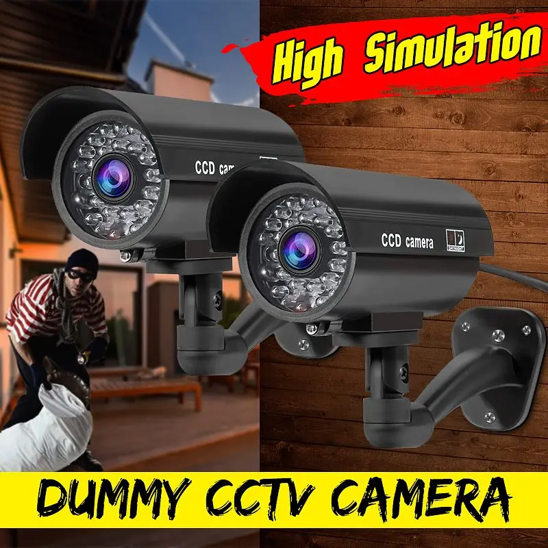 

2Pcs High Simulation Fake Camera with Flashing LED Light Waterproof Indoor Outdoor Home Security Bullet Surveillance CCTV Camera