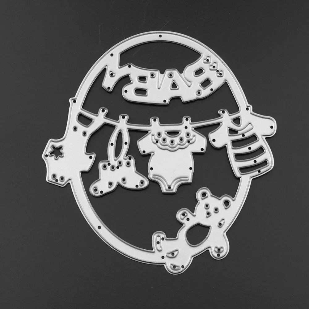 

Oval Hang Baby Clothes Bear Template Pattern DIY Metal Cutting Die Stencil Scrapbook Embossing Album Paper Card Craft Decorative