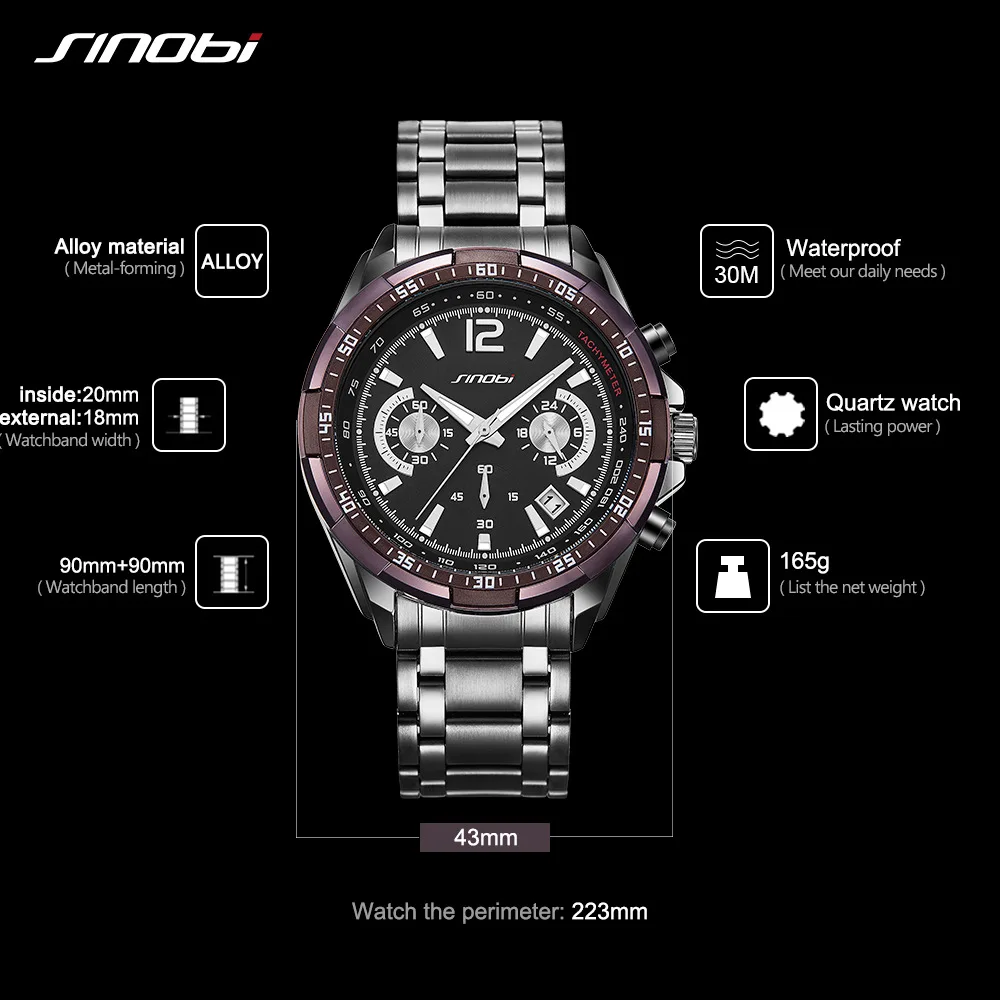 Часы SINOBI Мужские спортивные кварцевые армейские аналоговые|chronograph brand|chronograph