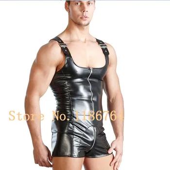 

Plus size XXL Mens Wet Look Wrestling Singlet Pvc Lingerie Latex Catsuit Bodysuit Spandex Leather Suit Fetish Costume