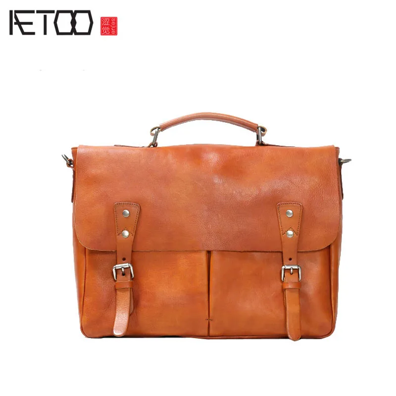 

AETOO Leather handmade retro cowhide men postman bag head cowhide cross section portable shoulder bag male casual bag