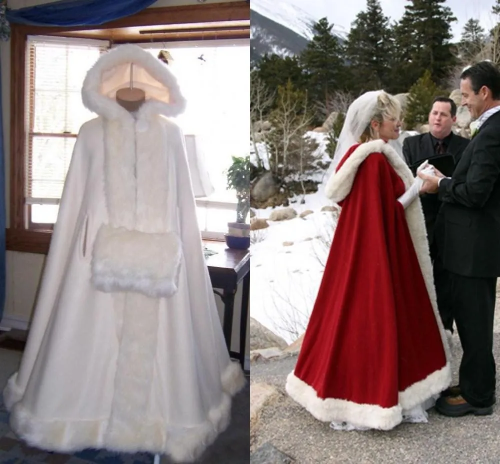 Cheap-Bridal-Cape-Ivory-Stunning-Wedding-Cloaks-Hooded-with-Faux-Fur-Trim-Ankle-Length-Red-White