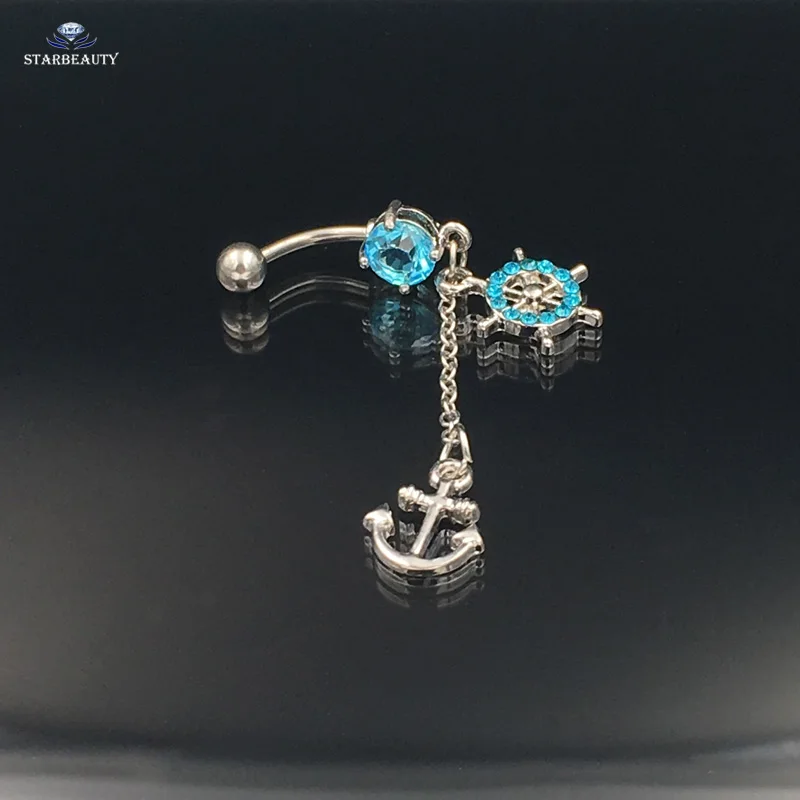 Lake Blue Anchor Navel Piercing Ombligo Navel Ring Rudder Belly Button