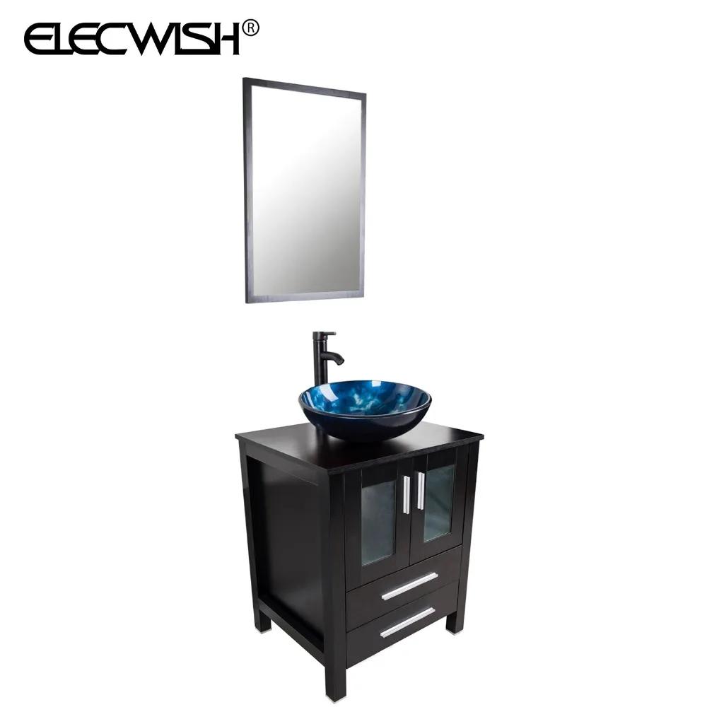 Elecwish 24" Modern Bathroom Vanity Stand Pedestal Wood Dark