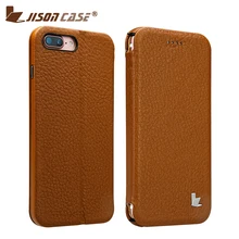 Jisoncase Genuine Leather for iPhone 7 7 Plus Phone Cases Magnetic Real Leather Flip Cover Cases with Stand for iPhone 7 Series