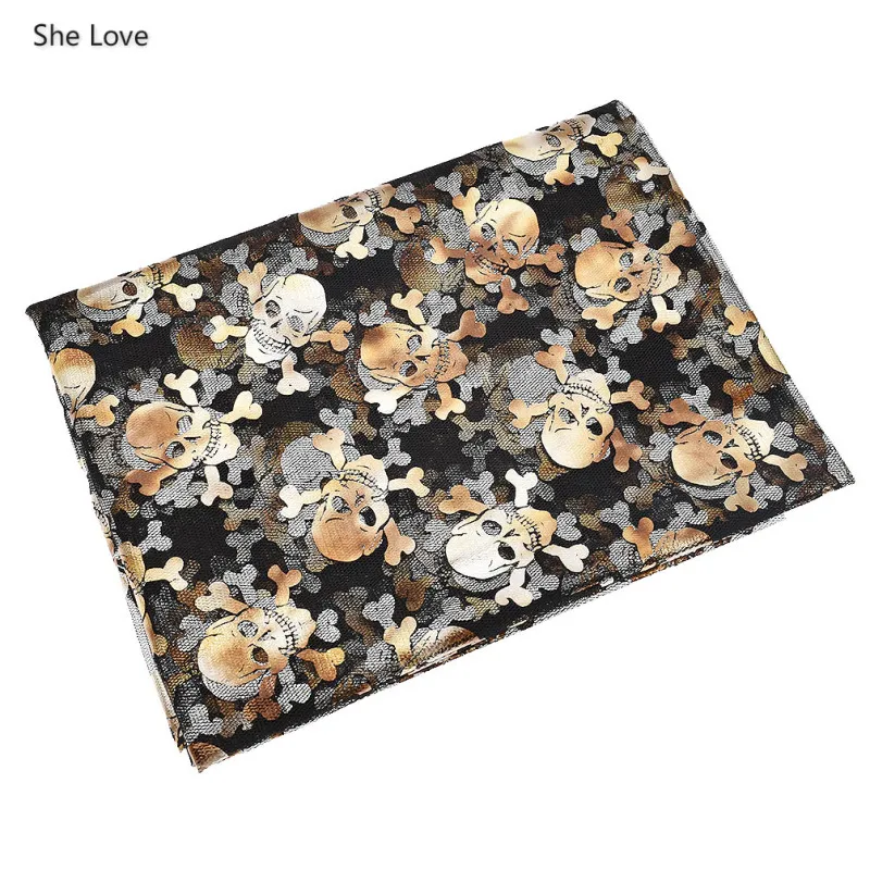 She Love Череп печатная сетчатая ткань Хэллоуин пэчворк Diy украшения Аппаратные Швейные аксессуары