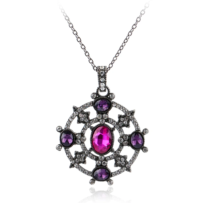 

New Arrival Punk Retro Disc Necklace Red Crystal Punk Vintage Women Cross Pendant Necklace Gothic Jewelry Sieraden