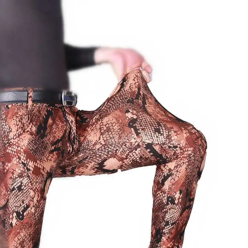 

Stylish Men Trouser New Fashion Camo Tactical Metrosexual Soft Casual Feet Pants Snake Print High Elastic Legging Pencil Pants