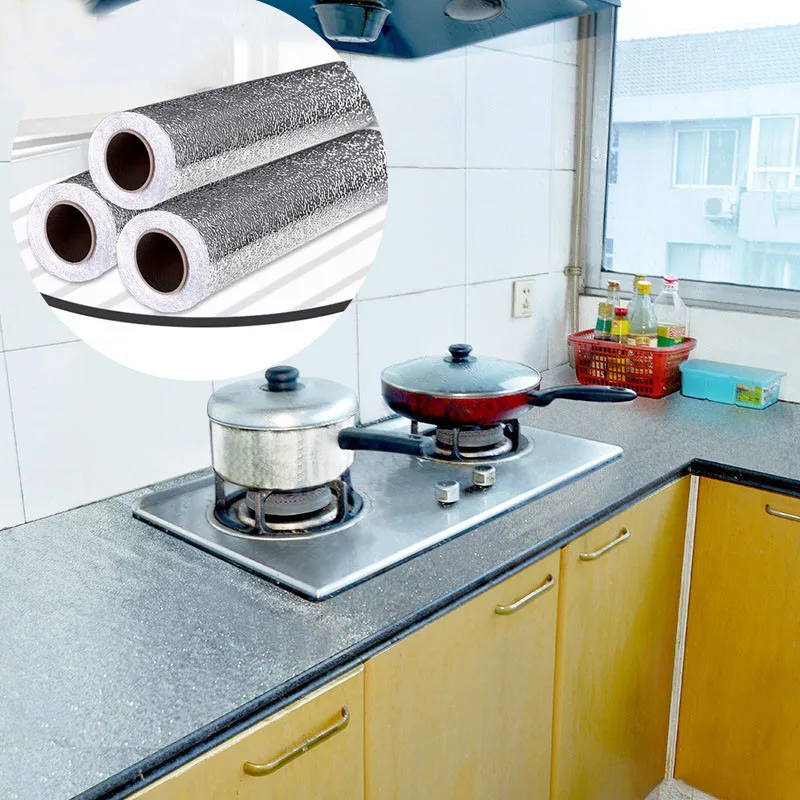 Hot Sale 40*100cm Aluminum Foil Oil-proof Self-adhesive Stickers Anti-fouling High-temperature Croppable Kitchen Wall Sticker