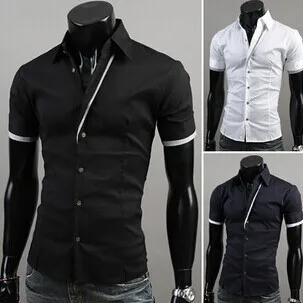 Free shipping Burst models 2014 Men Personalized Hit color Chidori fine grid Fashion Short Sleeve Shirt Tide |