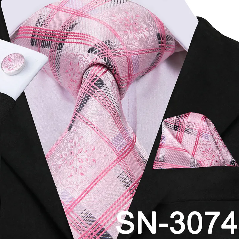 SN-3074 Hi-Tie Шелковый мужской галстук розовый цветочный галстук для мужчин Роскошный шелковый галстук платок модный дизайнерский бизнес Свадебный мужской галстук s - Цвет: SN-3074