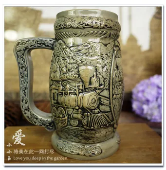 

2016 New Arrival Ceramic German Beer Mug Age of Steam Hand Painted Mugs Embossed Pattern Coffee Cup 15*18cm