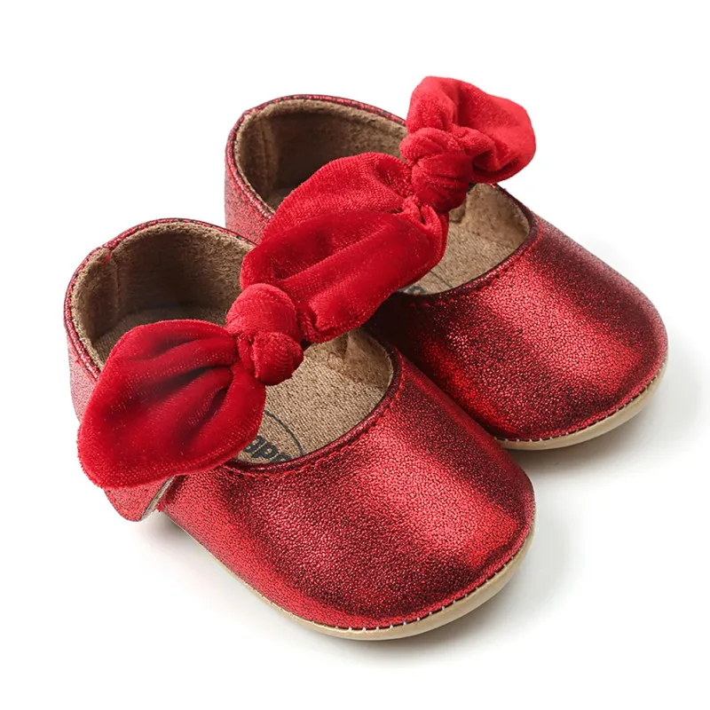 Красная Детская полиуретановая обувь; коллекция года; детские первые ходунки с бантом и мягкой подошвой; кроссовки для новорожденных девочек; детские мокасины