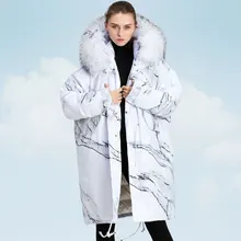 Супер большой пуховик с воротником из натурального меха енота для женщин зимняя Свободная верхняя одежда большого размера длинное пальто женский пуховик TY357