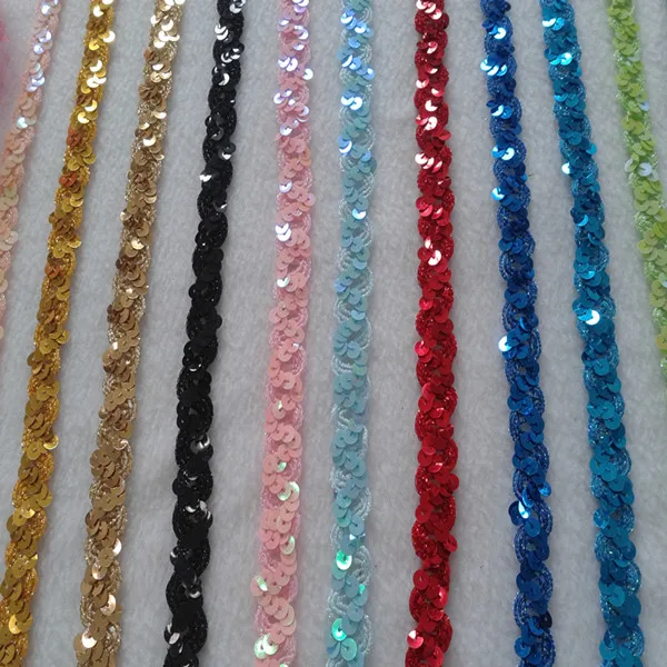 Wholesale 15Yds1.5CM Sequin Embroidered African Lace Fabric Ribbon Trim Sew On Dress Clothes Curtain Accessories Diy Gold Silver Black Buy Cheap 15Yds1.5CM Sequin Embroidered African Lace Fabric Ribbon Trim Sew On Dress Clothes Curtain Accessories Diy Gold Silver Black