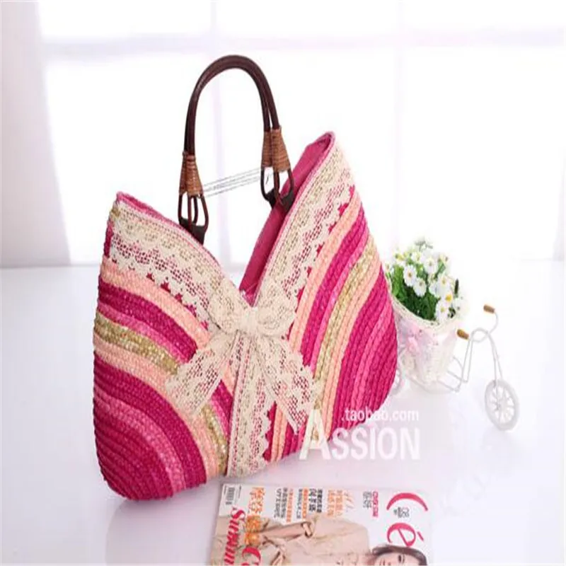 Fashion leisure ladies handbag rattan woven bag beach bag straw woven bag stitching woven bag