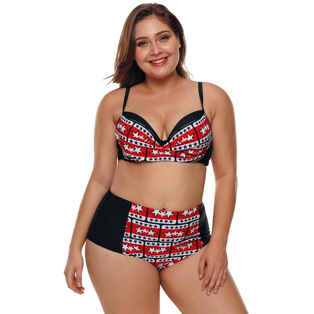 Plus-Size-Black-White-Stars-Print-Bikini-Swimsuit-LC410731-22-3
