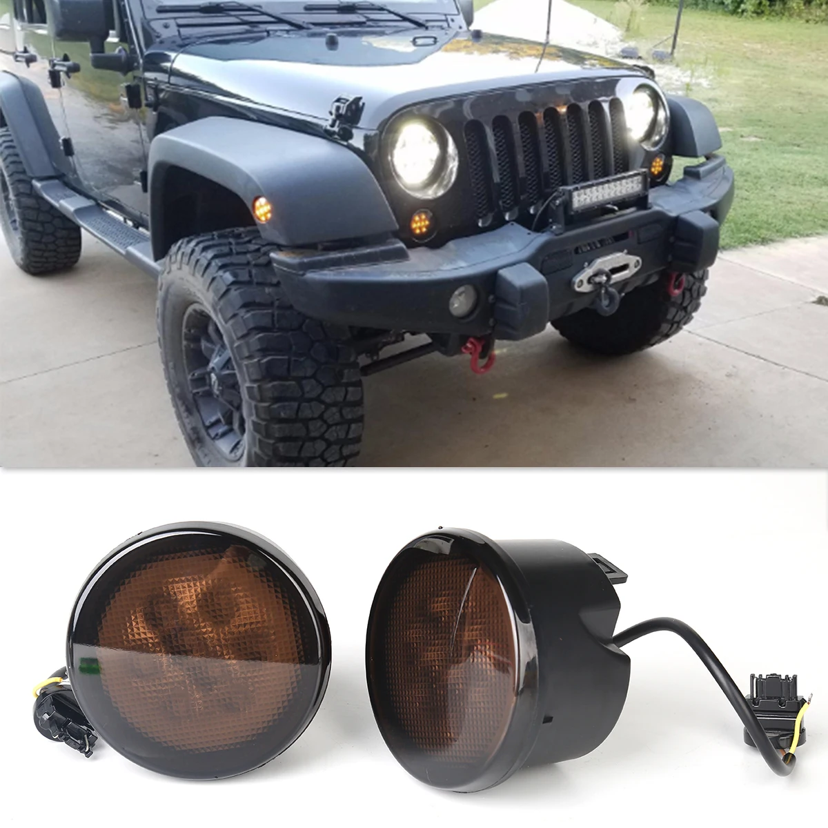 

2 Pcs LED Front Turn Signal Light Yellow Amber Light Fender Side Light Combo Lens for Wrangler