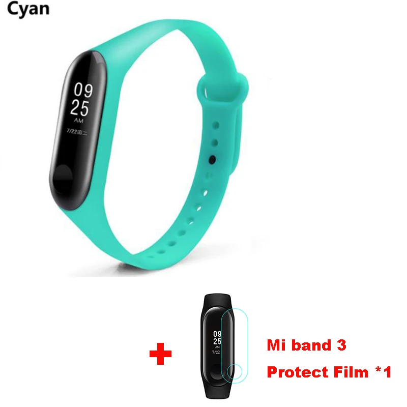 Mi band 3 силиконовый ремешок на запястье для оригинального Xiaomi mi Band 3 mi 3 умный сменный ремешок на запястье mi band 3 с защитой экрана - Цвет: Cyan