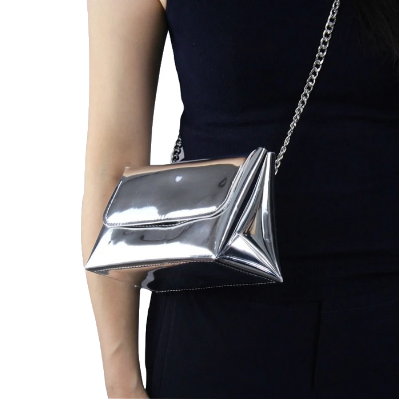 

Mirror gold silver chain strap single shoulder diagonal bag handbag clutch evening bag Europe and United States metal sense bag