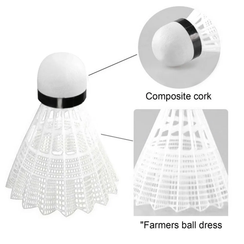 6 unids/1 Unidades Super Durable y de luz de plástico amarillo/de Nylon blanco de bádminton bola Bola de formación de transporte al madera de corcho bola