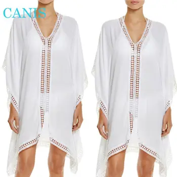 

summer beach White dress Beach Cover Up Swimwear Lace Chiffon Sarong Beachwear Kaftan