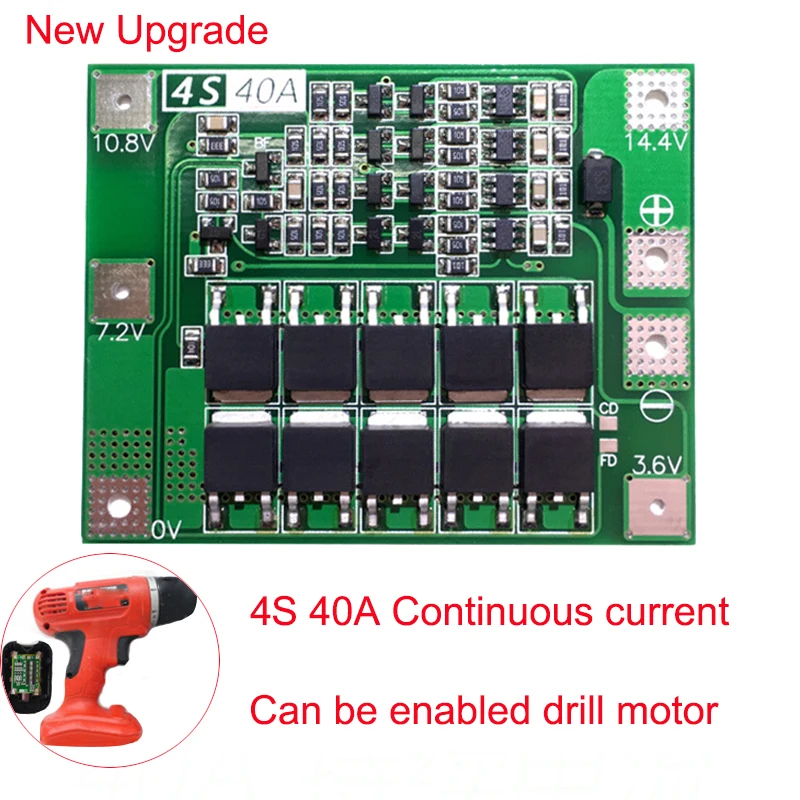

12.8V 14.4V 4S 40A 18650 LiFePO4 BMS/ Lithium Iron Battery Protection Board With Equalization Start Drill Standard/Balance