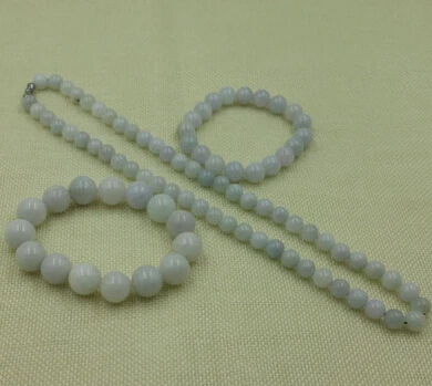 Women's Wedding charm Jew.656 Grade A Natural Green GEM Jadeite Bracelet &amp10mm Necklace Jewelry Set silver-jewelry | Украшения и