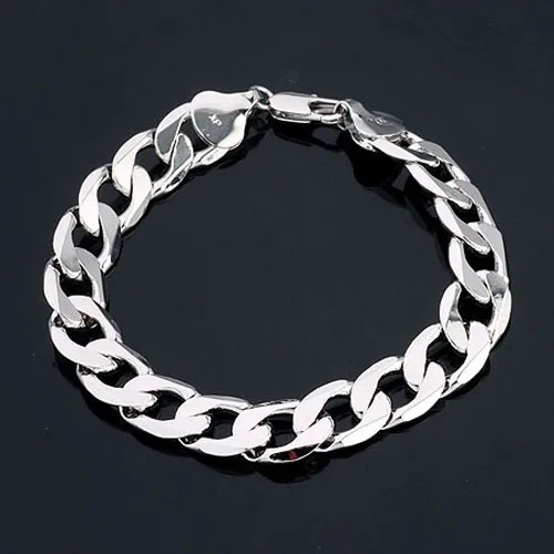 Free Shipping Real White Gold Gf Mens Bracelet 8 6 Curb Chains White Gold Gf Mens Bracelet