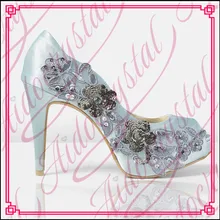 Aidocrystal blue stain peep toe shallow mouth luxury custom bridal high heels women shoes for wedding