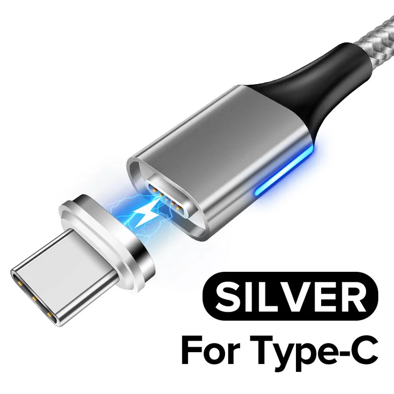 GETIHU 2 м 3 А магнитный кабель для быстрой зарядки 3,0 Micro USB для samsung iPhone XS type C зарядное устройство магнитный шнур для быстрой зарядки телефона - Цвет: For Type C Sliver