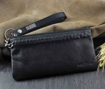 

Punk Fashion Genuine Leather Zipper Handbag Purse Wallet w/ a Belt Black