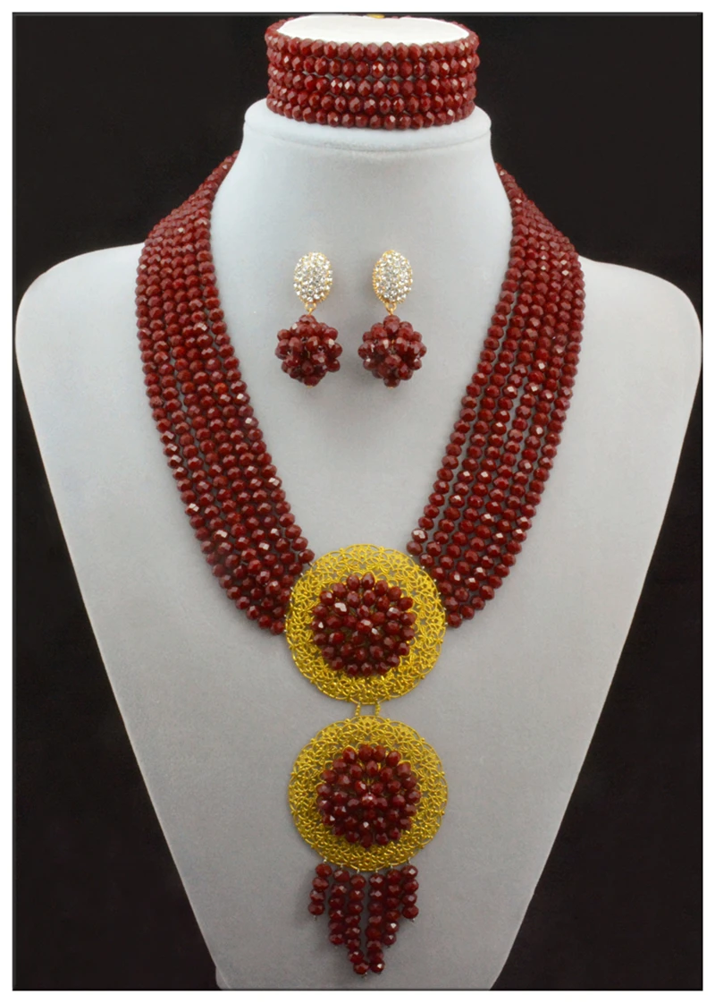 

Splendid African Jewelry Sets Gold-color African Crystal Beads Jewelry Set for Wedding Statement Necklace Jewelry 2017 10001