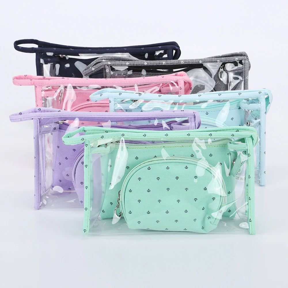 

3 Set Casual Women Travel Cosmetic Bag PVC Leather Zipper Make Up Transparent Makeup Case Organizer Storage Pouch Toiletry Bags