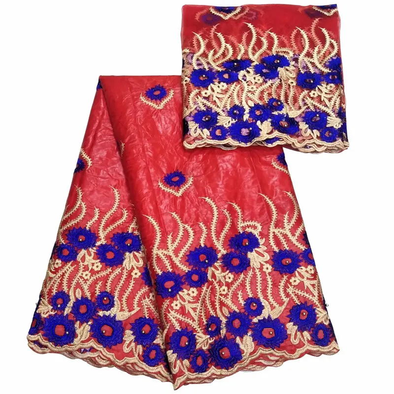 

Hot selling! African Lace Fabric Guaranteed quality! embroidery bazin riche getzner 5yards + 2yards tulle lace fabric BL1023