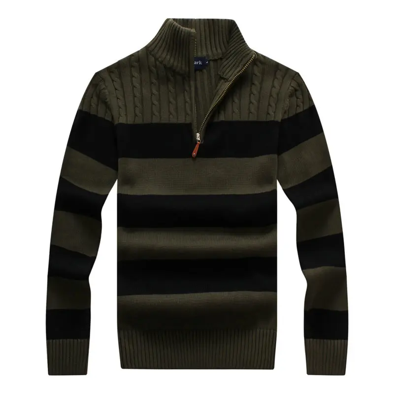 

100% cotton Pullover Men Brand Clothing Half zipper Autumn Winter Wool Slim fit Sweater Men Casual Striped Pull Jumper Men
