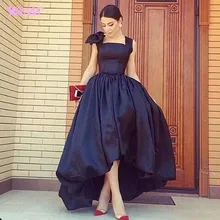 Mode Schwarz High Low Brautkleider Formal Women Kleid Quadrat Kragen Flecken Bogen Zurück Reißverschluss Abendgesellschaft Kleider