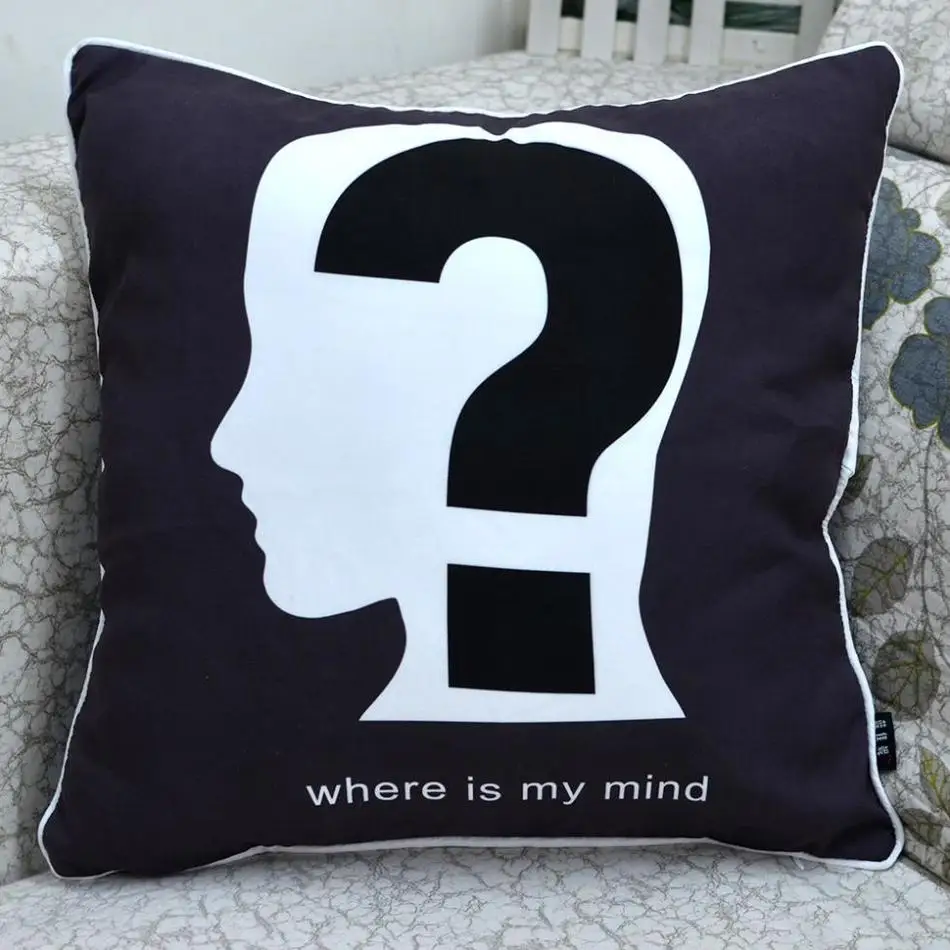 45*45 cm Decorative Question Mark " Where is Your Mind " Printed Throw