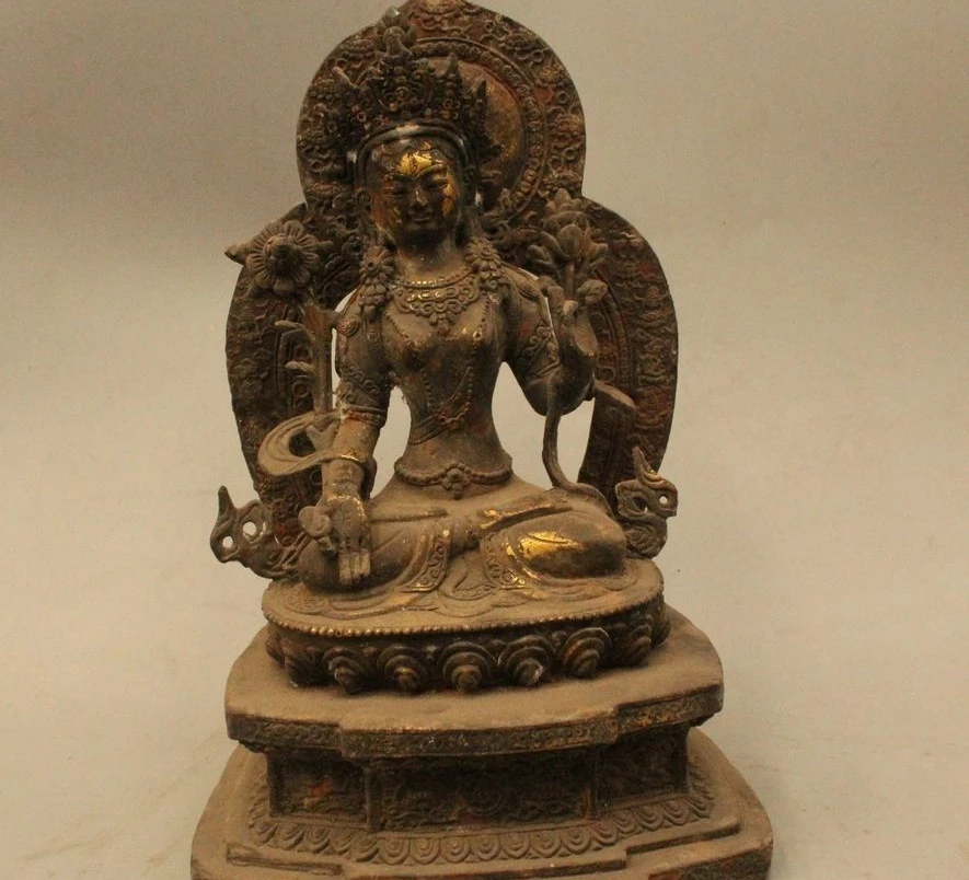 

11"Tibet Tibetan Buddhism Bronze Gilt Seat 7 eye White Tara Buddha Goddess Statu