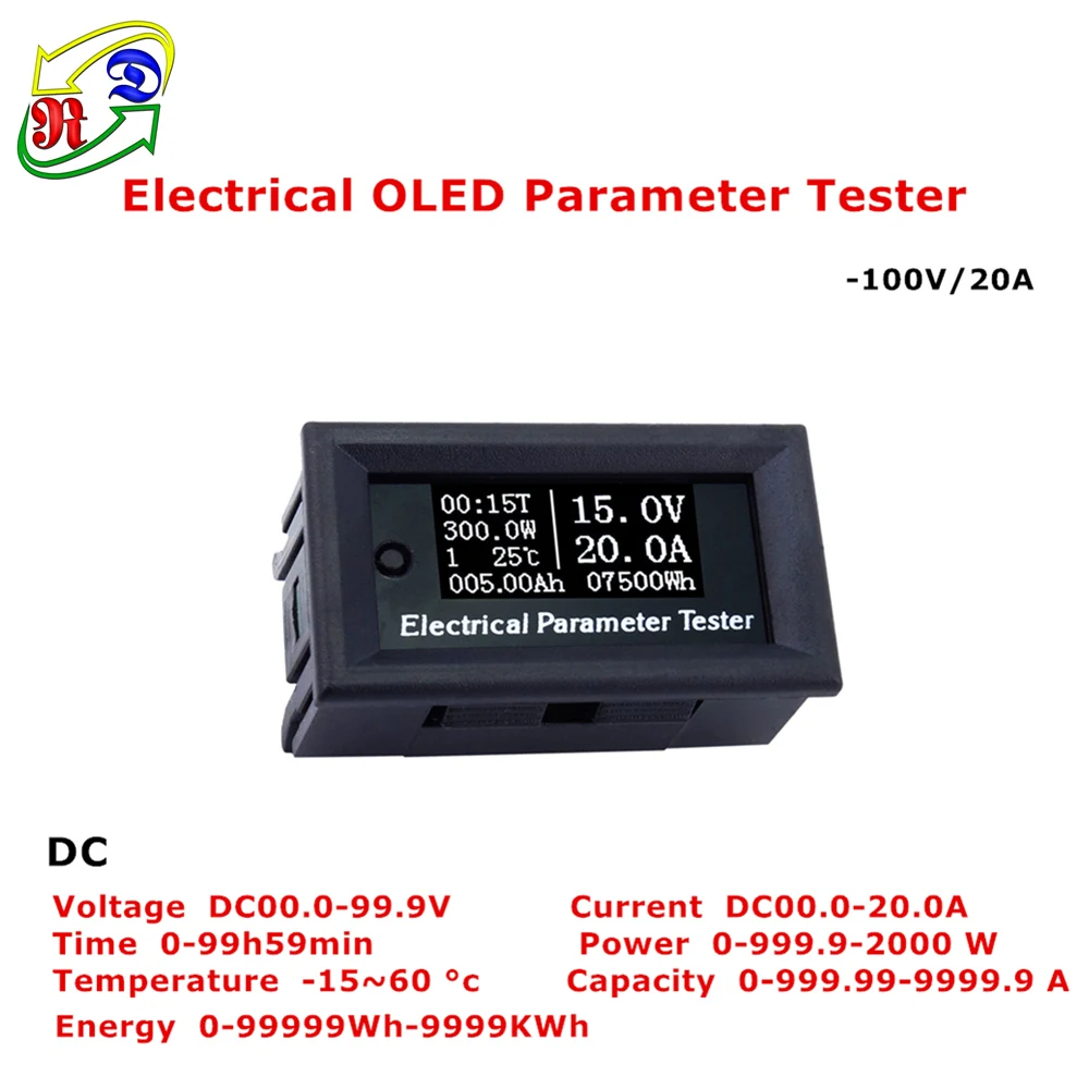 RD 100 v/20A 7в1 OLED Многофункциональный тестер напряжения, тока, времени, температуры, емкости вольтметр, амперметр, Электрический измеритель белого цвета